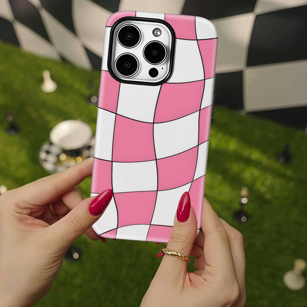 Wavy Pink Checkered Phone Case for IPhone 17 16 15 14 13 Pro Max Plus for Magnetic Single Double-layer Tough Case