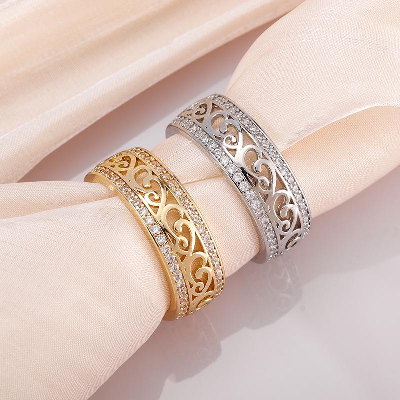 Luxury Hollow Zircon Ring For Women Gold Plated Retention Fashion Finger Jewelry Trendy Accessory