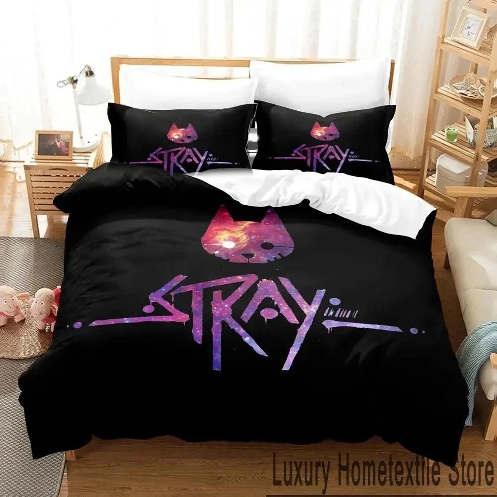 Stray Game Kat en Momo Beddengoed Set Dekbedovertrek Bedset Dekbedovertrek Kussensloop Dekbed Koningin Maat Jongens Volwassen Beddengoed Set EU Single 135x200cm