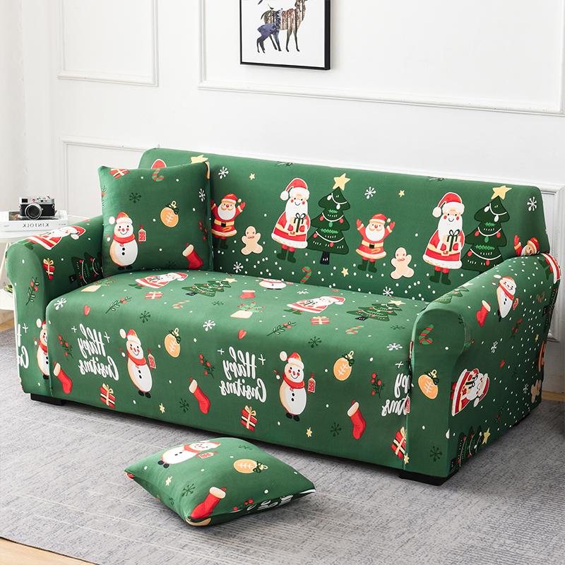 Christmas Sofa Protective Covers Living Room Elastic Living Sofa Slipcover Stretch All-inclusive Dining Chair Slipcover Couch Cover 1/2/3/4 Seater