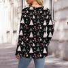 Women's Fashion V-Neck Button-Up T-Shirt With Christmas Print Long-Sleeved Top