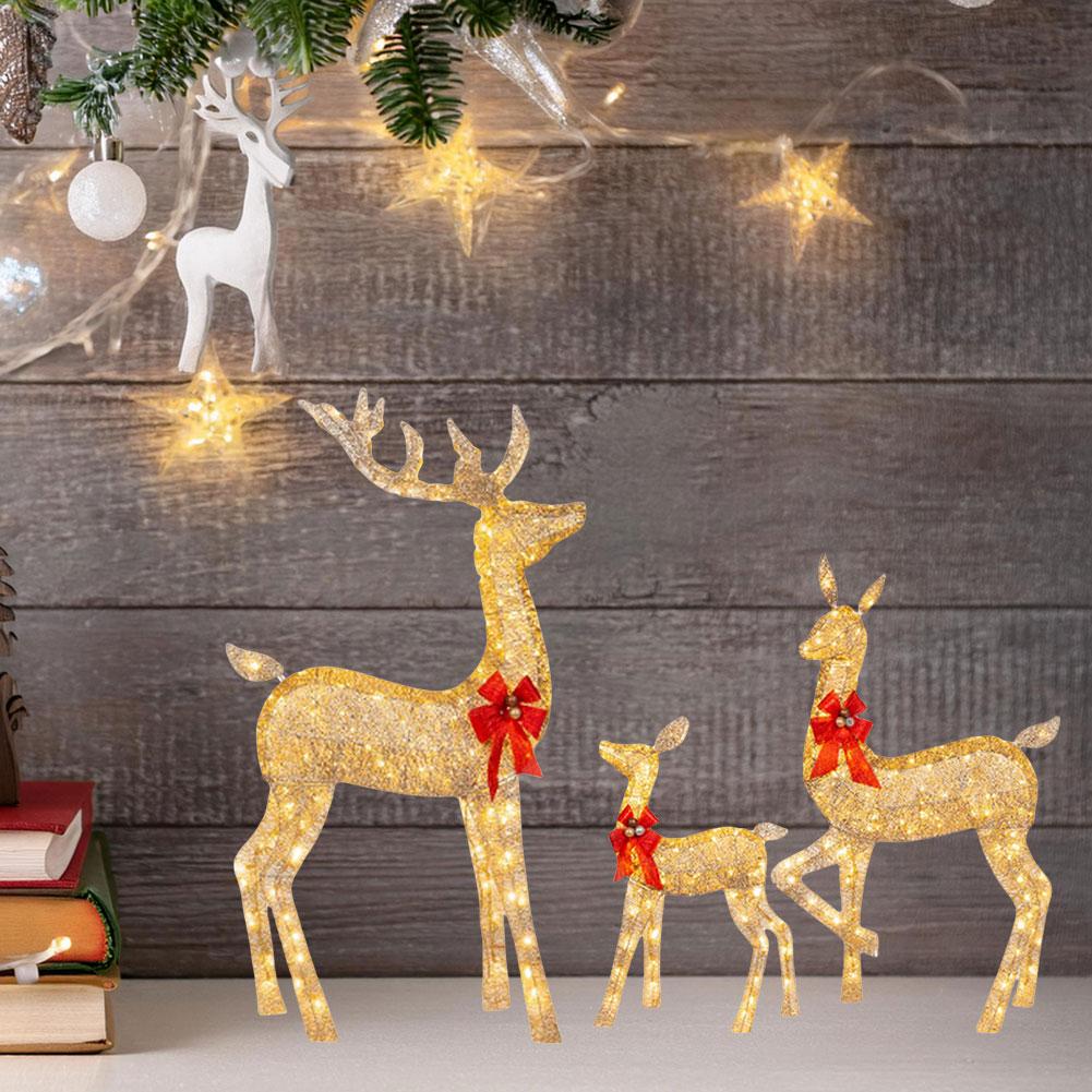 3 Pcs Luminous Christmas Decor Elk Set Christmas Deer Family Decor Cute Reindeer Xmas Ornaments for Outdoor Courtyard Porch Yard