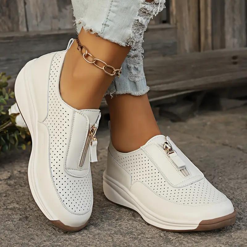 Primavera/Estate Nuove scarpe da ginnastica retrò romane con suola morbida e cerniera anteriore casual da donna Scarpe da mamma Mocassini