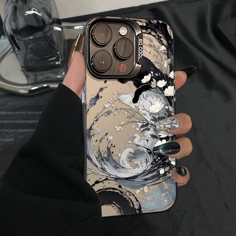 The new European and American ink painting flowers are suitable for iphone16 mobile phone case Apple 15promax/14 foreign trade 13pro