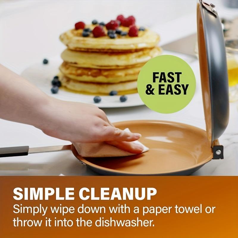 One piece double-sided pancake and omelette pan, non-stick copper-titanium coating, stainless steel handle