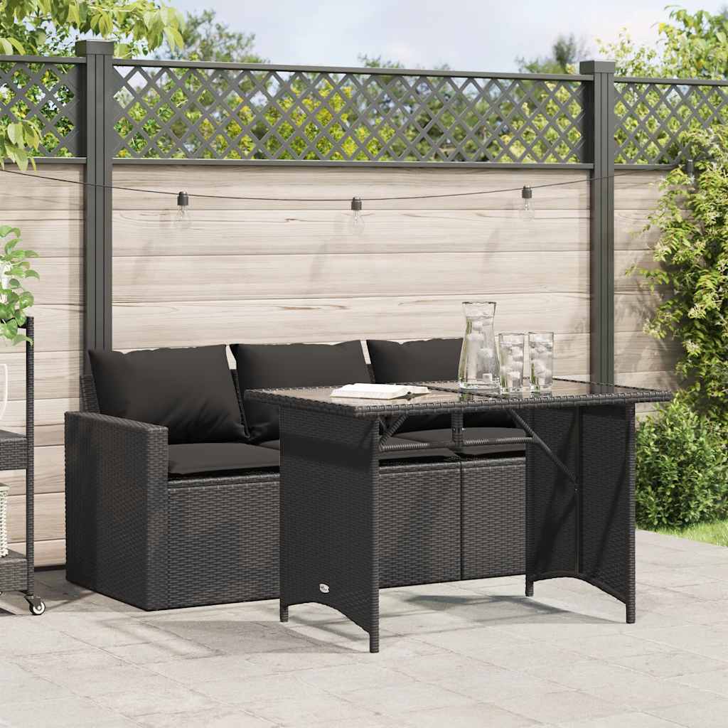 2 Piece Outdoor Dining Set with Cushions Black Poly Rattan