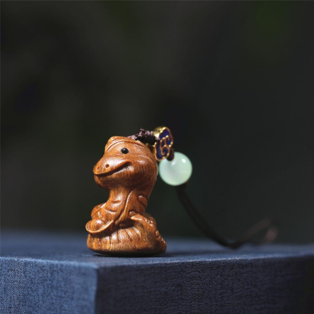 Hand Carved Wooden Chinese Zodiac Snake Pendant Cute Cartoon Snake Lucky Charm Keychain Car Rearview Mirror Bag Hanging Ornament