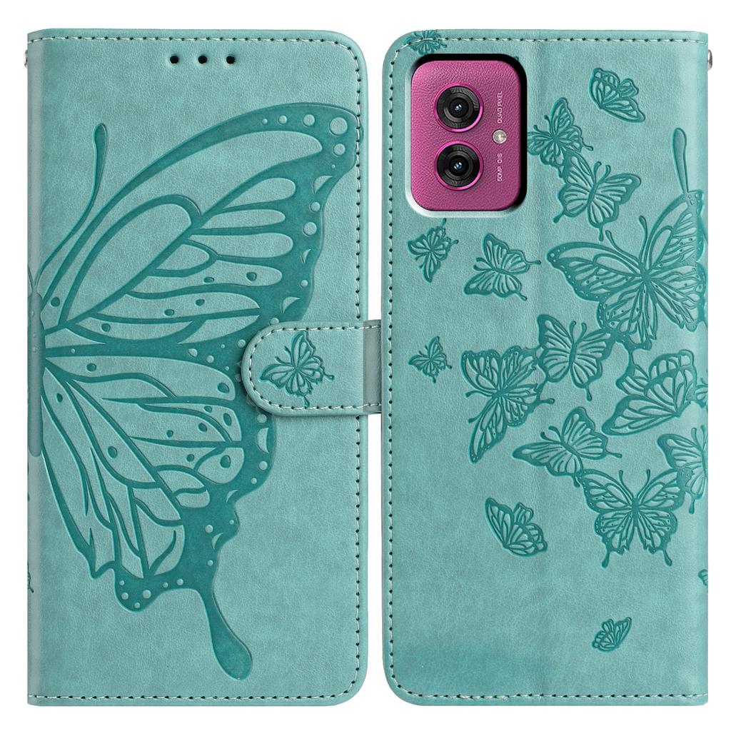 For Motorola Moto G55 5G Case Butterfly Imprinted Wallet Stand PU Leather Flip Phone Cover with Strap
