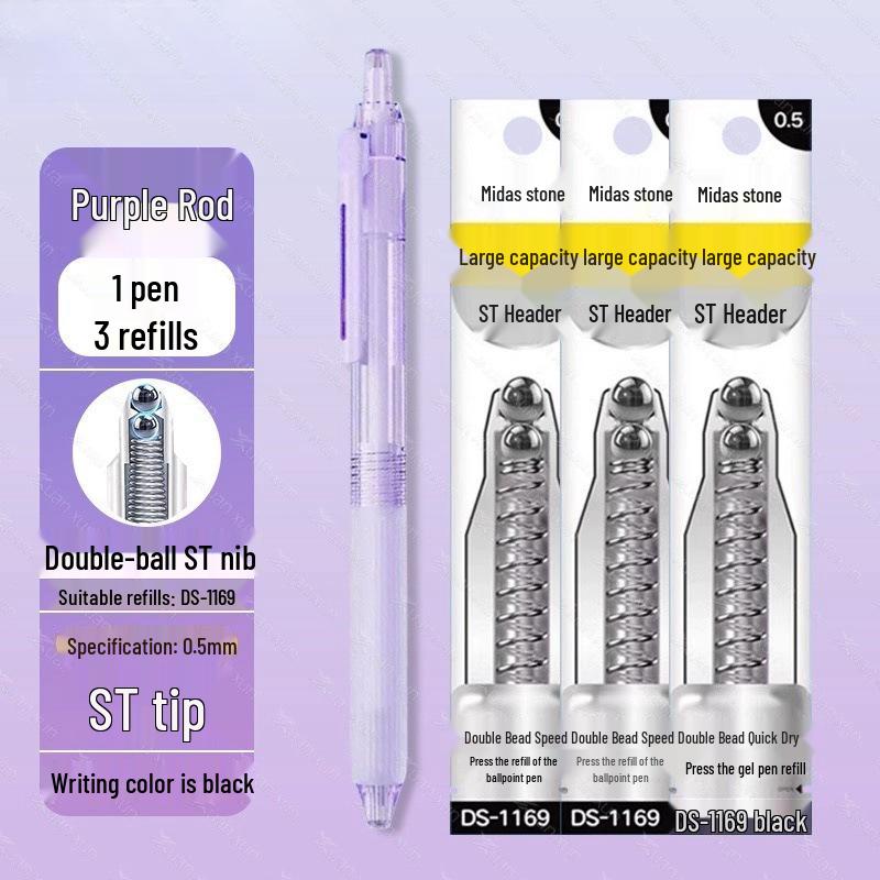 Zhibi DS-0179 Push-Type Gel Pen 0.5mm, Black, Quick-Drying, Silent, Smooth Tip for Practice.