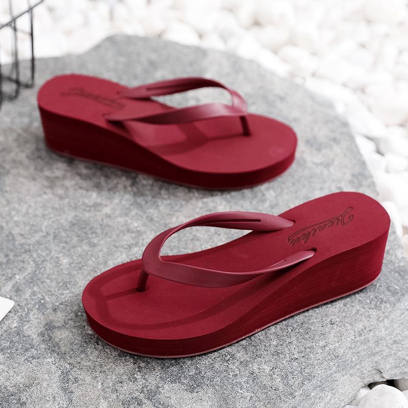 2024 Women's Summer Wedge Flip-Flops: Casual, Thick-Soled High Heel Sandals for Outdoor Beach Wear