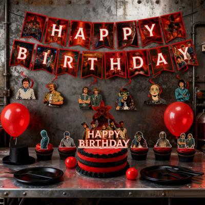 Happy Birthday Decorations Set Includes Disposable Paper Plates Napkins Cups Tablecloth Banner Anime Themed Party Supplies for Kids Fans