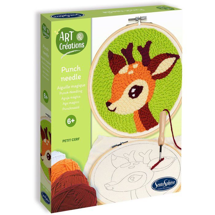 Broderie aiguille magique - SENTOSPHERE - Art & Créations - Punch Needle - Petit Cerf - Initiation au crochet - Des 6 ans