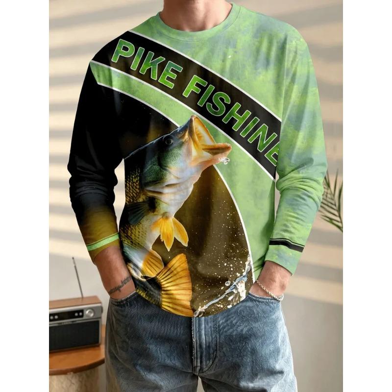 Tricou cu gât rotund și mânecă lungă, imprimat 3D, pentru bărbați, toamnă și iarnă