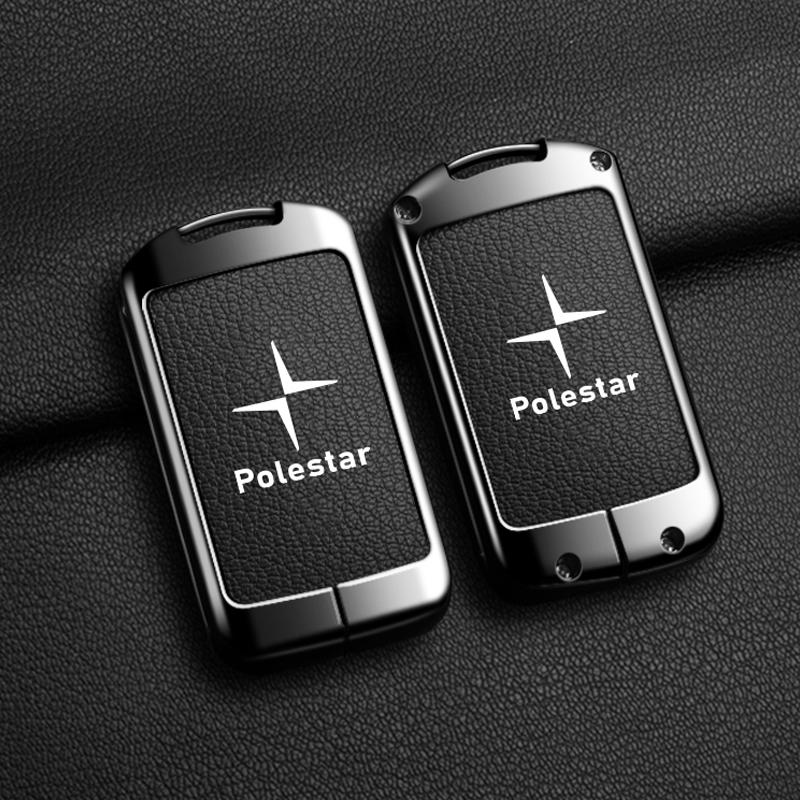 Car Smart Remote Key Case Full Leather Cover Protection Holder Shell For Volvo Polestar 2 Polestar 3 2023 2024 Keyless Keychain