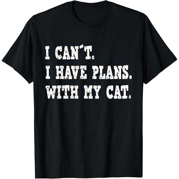 Korean Style Versatile Fashion Retro Sorry I Cant I Have Plans with My Cat TShirt Cute Cat Graphic Casual Short Sleeve Tee S