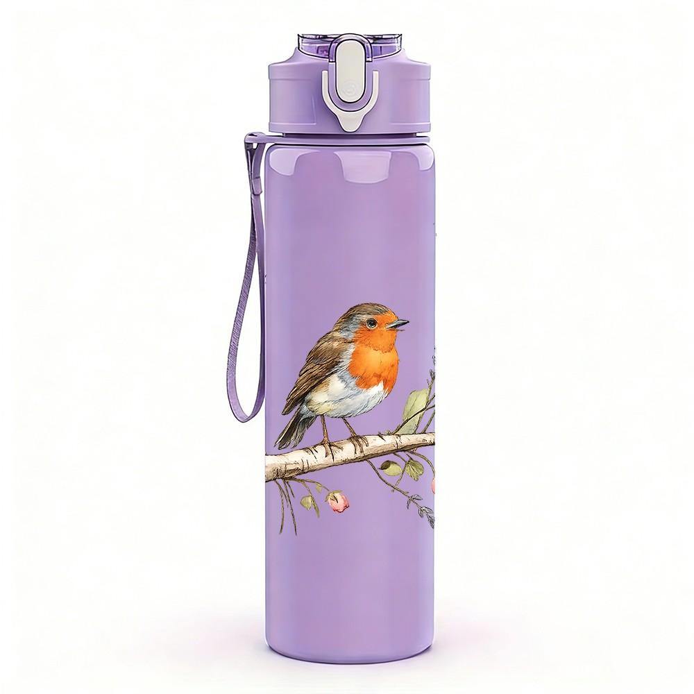 1PC Bird Lavender Branch Art Print 750ml Color Plastic Sports Water Bottle Leakproof Flip Straw Lid Suitable for Sports Office Home Use
