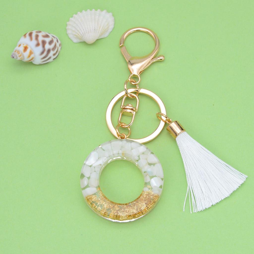 Trendy White Tassel Letter Keychain with Crystal Pendant
