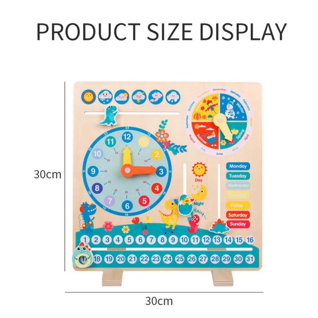 Kinder Dinosaurier Holz Kalender Uhr Lernspielzeug Montessori Pädagogisches Lernen Zeit Wetter Woche Kognitives Gemeinde Spielzeug