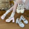 Fashion Japanese Style Butterfly Knot High Heel Platform Lolita Shoes Sweet Women's Mary Jane Shoes Heart Buckles Decor Zapatos De Mujer
