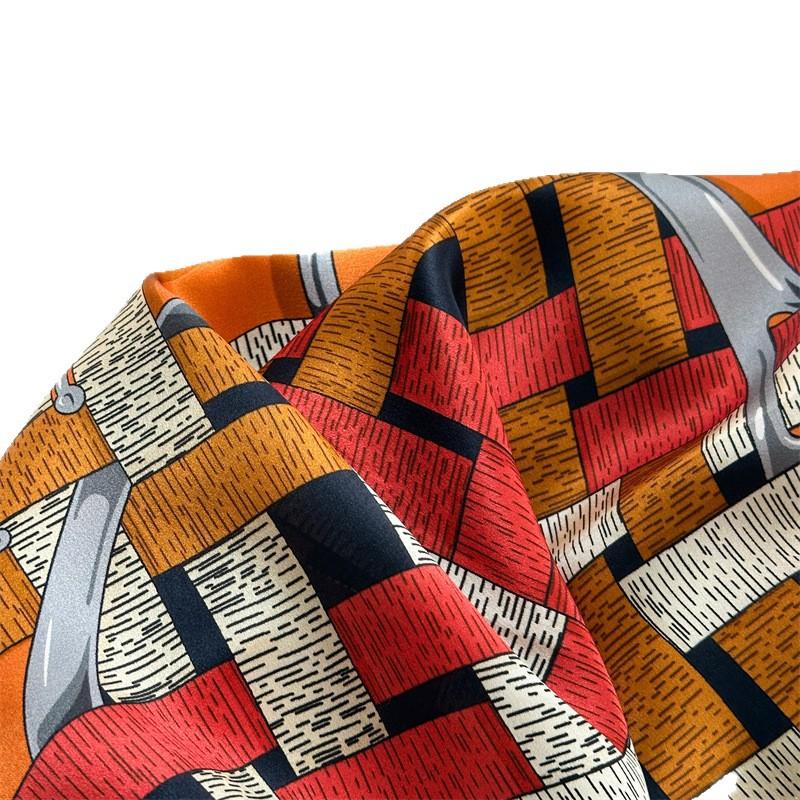 Silk silk scarf light luxury chain retro mulberry silk temperament printed versatile square scarf outer scarf shawl