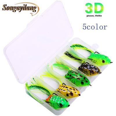 Señuelo de pesca de rana de plástico suave, 5 uds., 7g, 5,2 cm, Wobblers Topwater, manivela de pececillo, aparejo de pesca con cebo suave