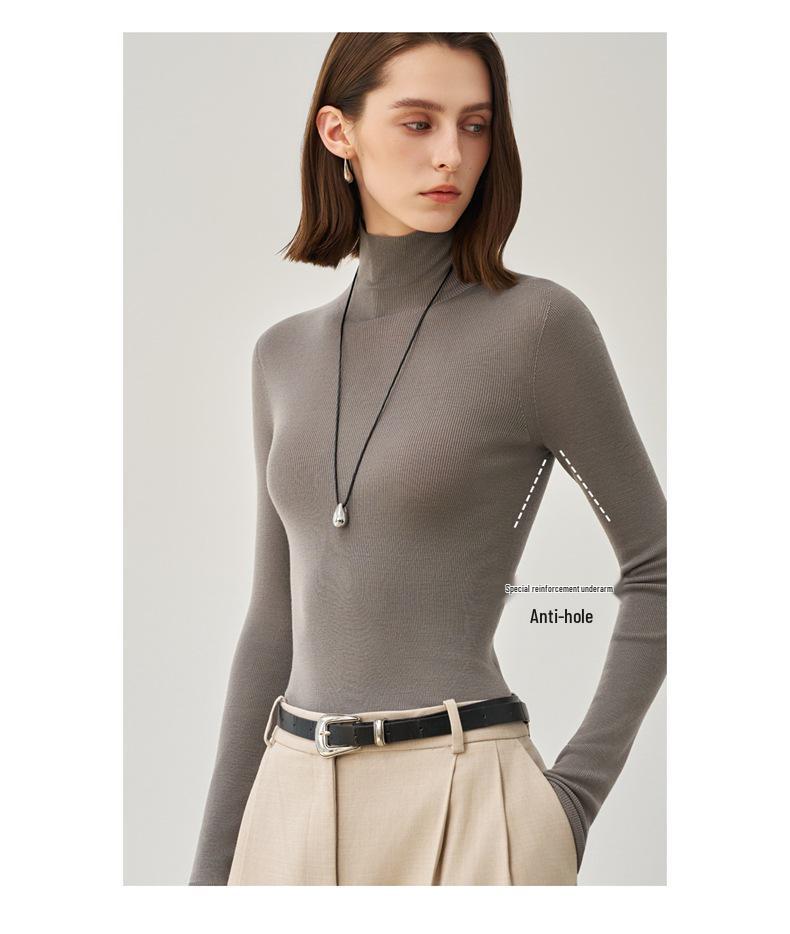 Women's Seamless Wool Turtleneck Knit Base Layer Shirt