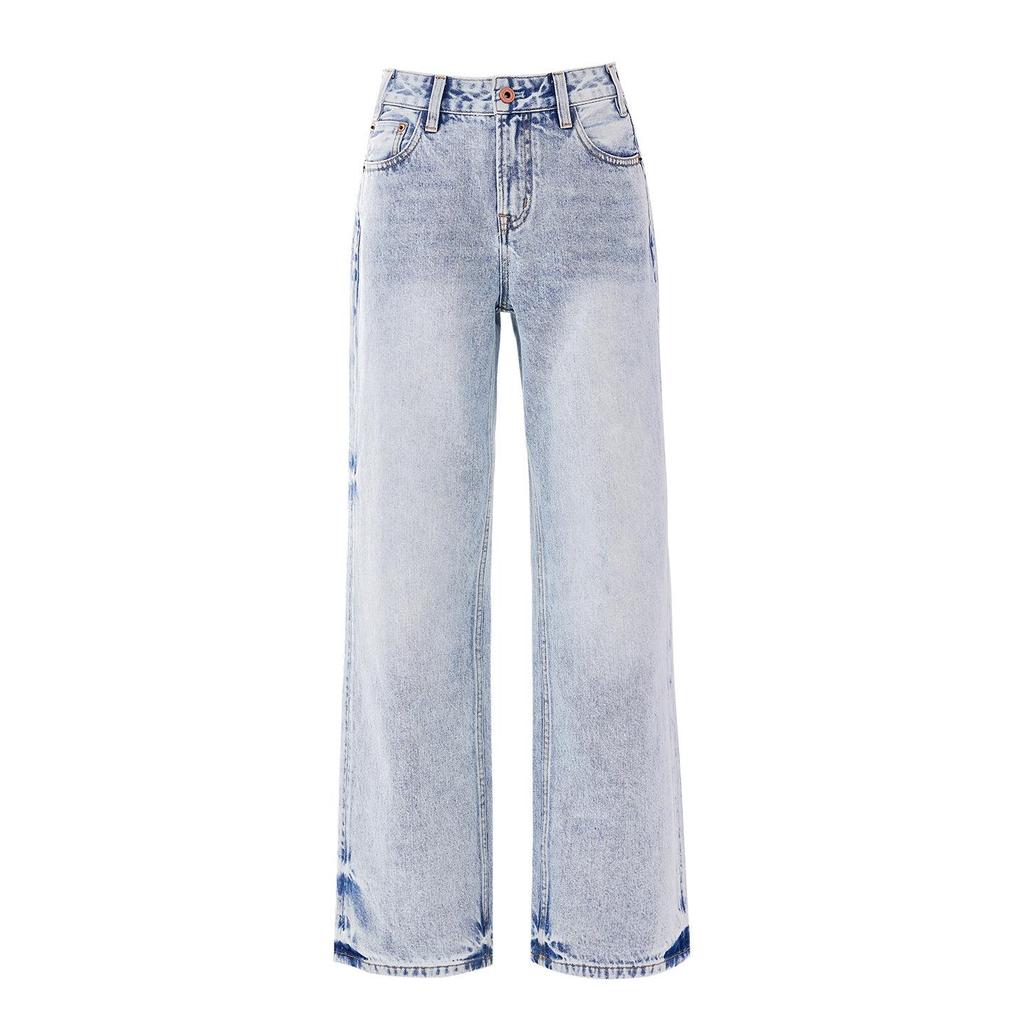 Women's Retro Sky Blue High-Waist Jeans, 2026 Spring/Summer Collection - Loose, Slimming, Floor-Length, Straight-Leg Versatile Pants