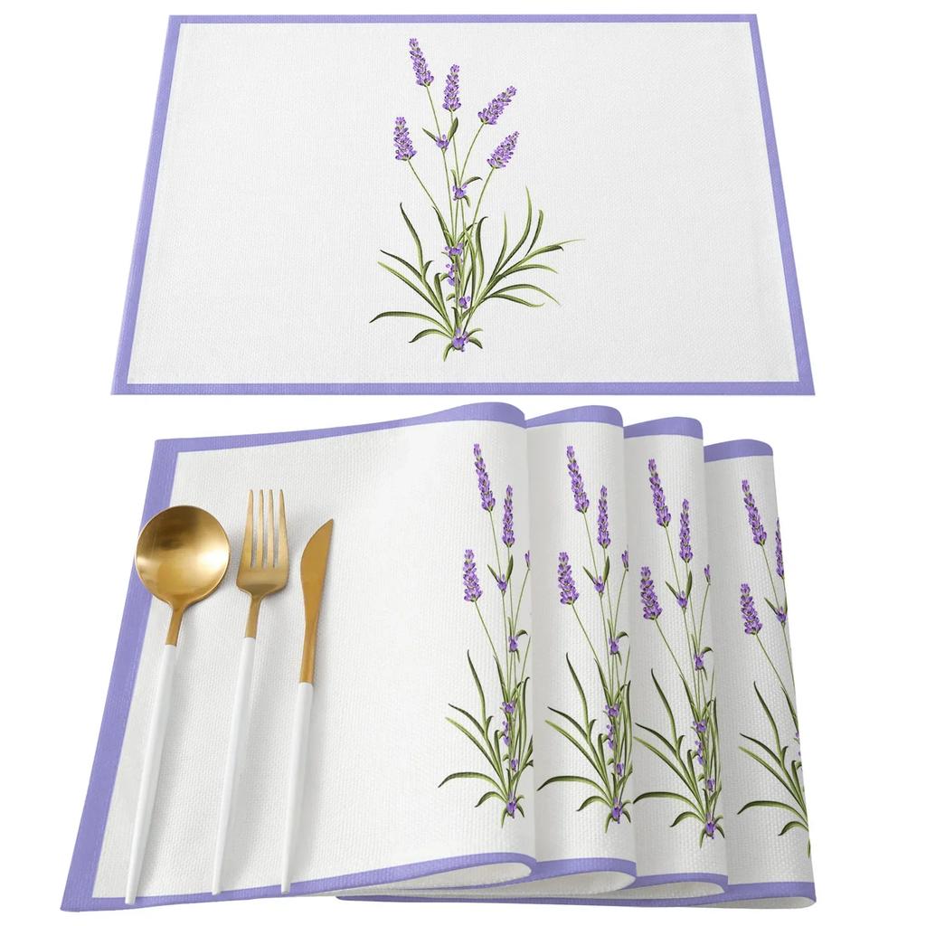 1PC Table Mats Purple Lavender Printed Linen   Kitchen Accessories Home Party Decorative Placemats
