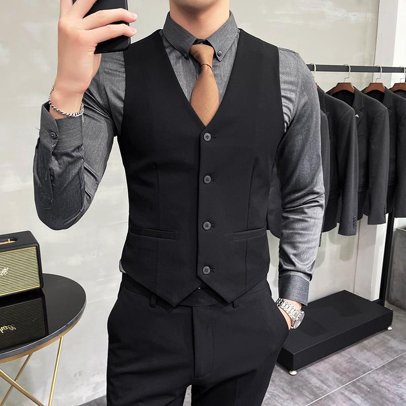 XS-7XL High-end Solid Color Elastic Men's Casual Business Vest Groom Wedding Suit Party Waist Coat