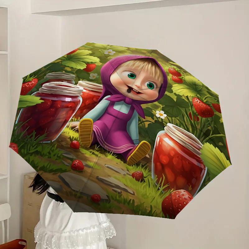 1pc Masha and the Bear Automatic Folding Umbrella, Portable Collapsible Design, Casual Outdoor Accessory L1127084