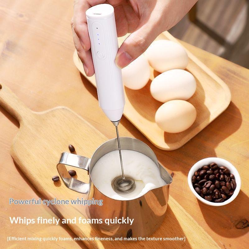Electric Handheld Egg Beater Milk Coffee Frother Whisk Foam Mixer One-Hand Operation Portable Kitchen Gadget for Office Travel