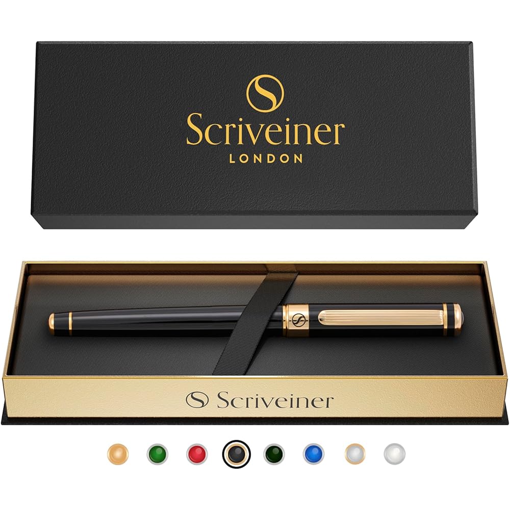 Scriveiner Black Lacquer Rollerball Pen Gold Plated Schmidt Ink Refillable Professional Gift Set