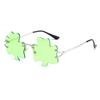 St.Patrick's Day Irish Clover Glasses Green Lens Sunglasses Four-leaf Clover Glasses Party Rimless Sunglasses