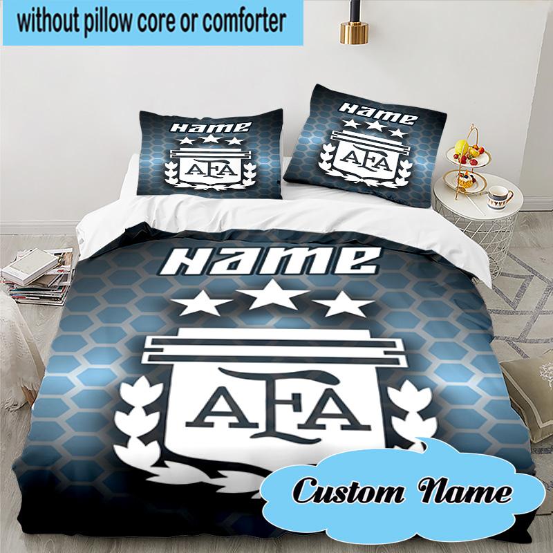 3PCS Custom Name Argentina Football Crest Bedding Set, Including 1pc Duvet Cover And 2pcs Pillowcases, Suitable for Dorms and Bedrooms Gift