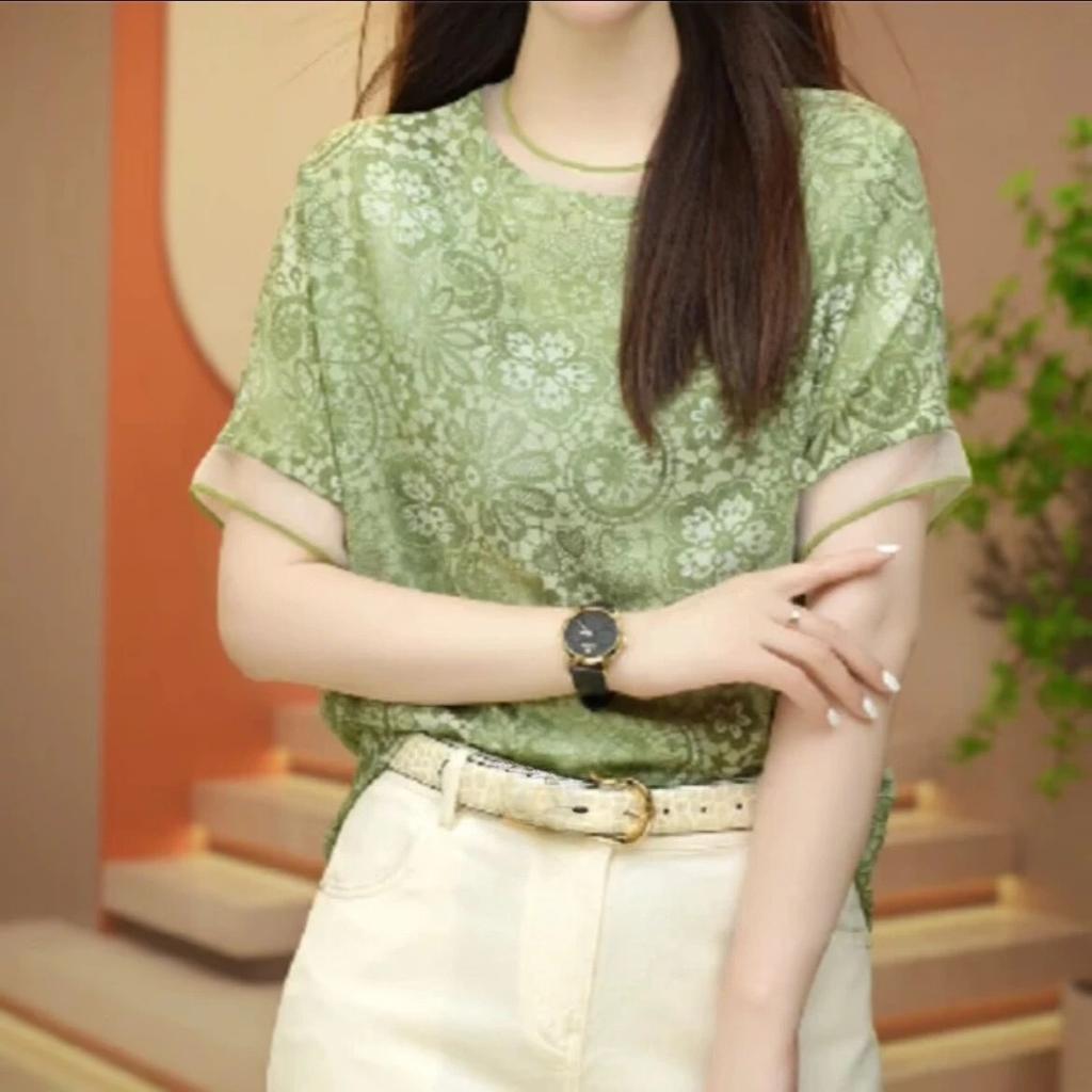 Super Fairy Ice Silk Women's Short-sleeved Purple Summer Loose Belly Cover Top Fashionable and Fashionable Summer Shirt