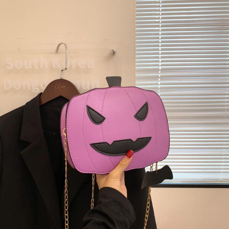 Halloween Funny Pumpkin Bag Fashion Contrast Color Cute Personality Creative Shoulder Crossbody Chain Bag