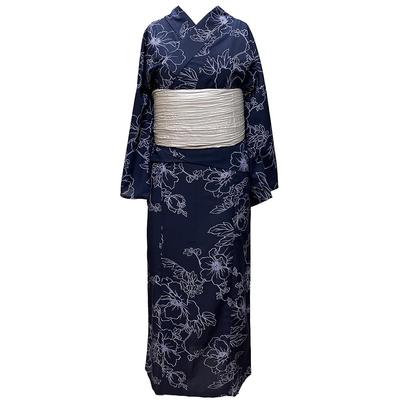 Kyoto Kimono Yuzen To-delt Yukata Sæt med Mørkeblå Obi, Nem at tage på, To-delt Yukata, 2-vejs Sæt med Heko Obi (Heko Obi)