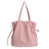 Solid Color Tote Bag with Side Drawstring Pockets Large Capacity Shopping Bag for Daily and Casual Use