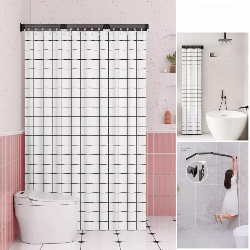 Foldable Shower Curtain Rod for Bathroom and Toilet, No Need To Drill Holes, Dry-wet Separation, C-shaped Waterproof Shower