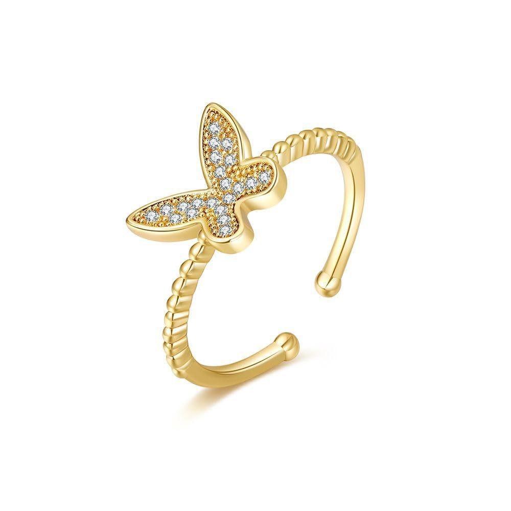 2026 Fashion Micro-inlaid Zircon Butterfly Rotating Ring Women s Simple Fashion Trendy Ring Jewelry Resizable золотой