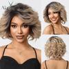 ALAN EATON Medium Length Lace Synthetic Wigs Wavy Red Brown Highlight Wig for Black White Women Natural High Density 18inch