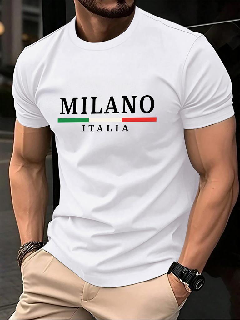 Milano Italien Flagga Färgtryck Herr T-shirt Bomull Sommar Rund Hals Kort Ärm Toppar Mjuk Överdimensionerad T-shirt Vardagliga Herrkläder