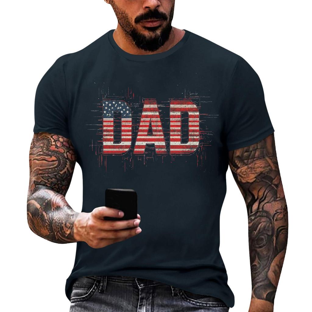 Men's Loose Fit Short Sleeve T-Shirt Dad Print Casual Summer Daily Wear Comfortable Crew Neck Tee for Outdoor Activities