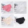 Girls' Sexy Lace Briefs Breathable Underwear with Butterfly Knot Carved Mid Air Waist Knickers Solid Color Women's Triangle Panties