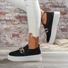 Chunky Sole Fly-Knit Slip-On Loafers with Chain Decoration - Women's Breathable Low-Top Shoes