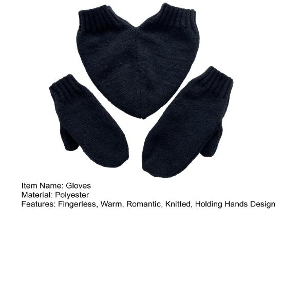 3 Stück Paar Händchenhaltende Fäustlinge Herzform Gemeinsamer Handschuh Zwei-Personen-Handschuhe Romantisch Gestrickt Fingerlos