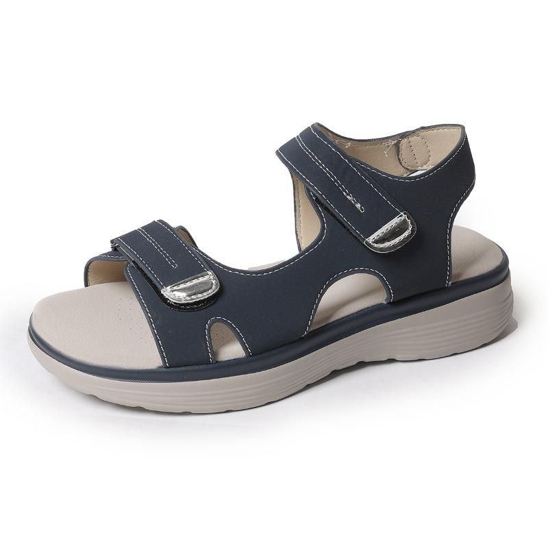 Plus Size Women Sporty Hook & Loop Peep Toe One Strap Casual Sandals