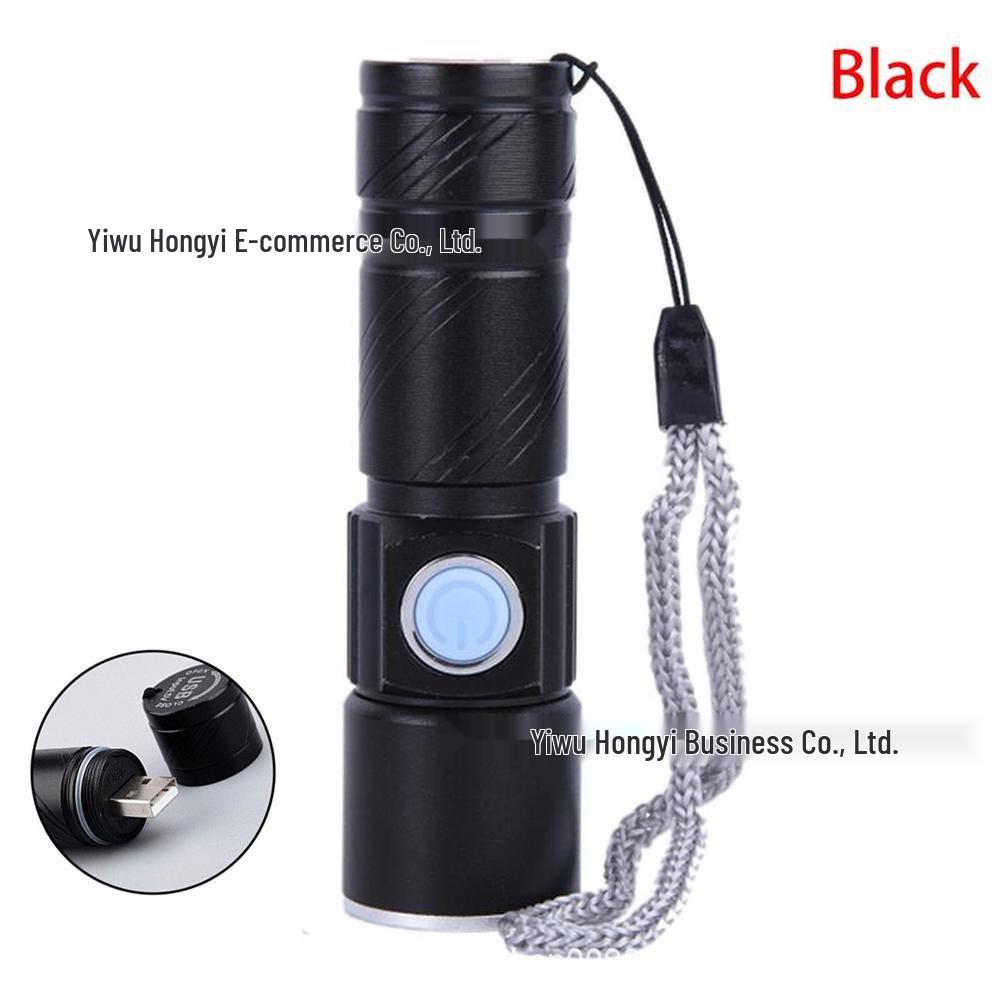 Compact LED Flashlight with Telescopic Zoom, USB Rechargeable, Portable Design