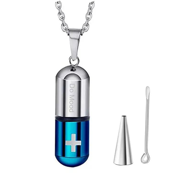 Stainless Steel Jewelry Cross Capsule Medicine Pills Pendant Cremation Urn Necklace for Ashes Bottle Pendant for Ash Jewelry
