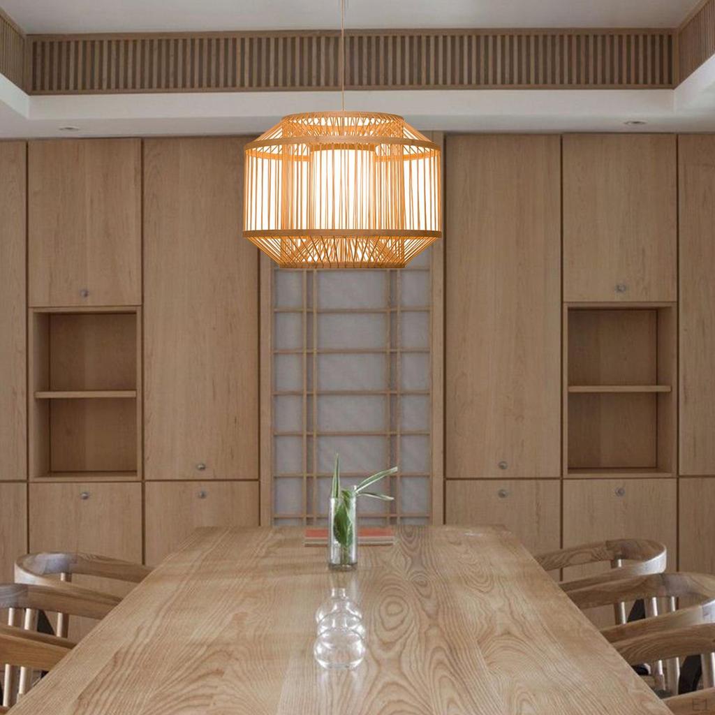 Bamboo Weaving LED Pendant Light, Hanging Chandelier Kitchen Ceiling Lamps Teahouse Hotel Decoration